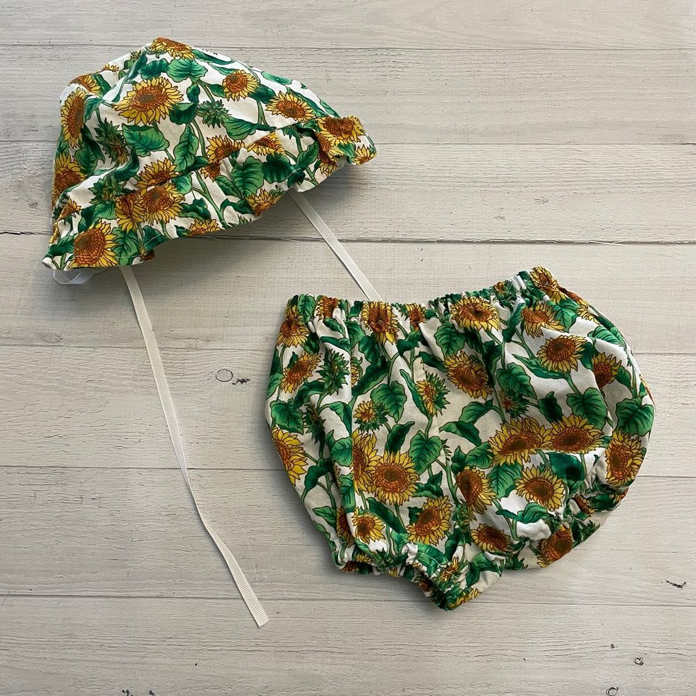 Baby sunflower‎ diaper cover and bonnet